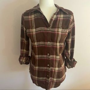 As Real As Wrangler New Brown/Pink Plaid Flannel Button Down Shirt S